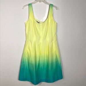 Nine West Casual Dress Scoop Neck Sleeveless Fit & Flare Yellow to Teal Size 10